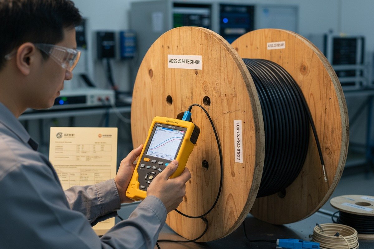 Mechanical and environmental test data including tensile strength and UV resistance for ADSS cables (ID#4)