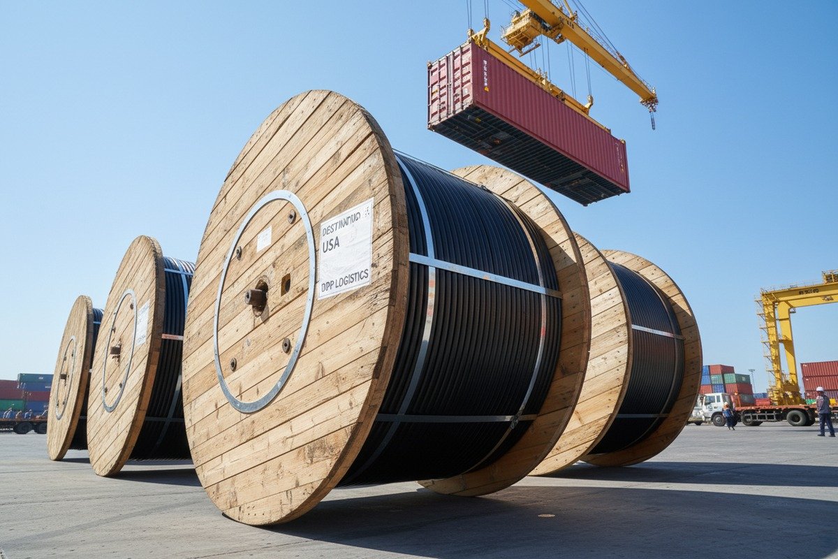 Protecting fiber optic reels during shipping with reinforced wooden reels and waterproof wrapping (ID#5)