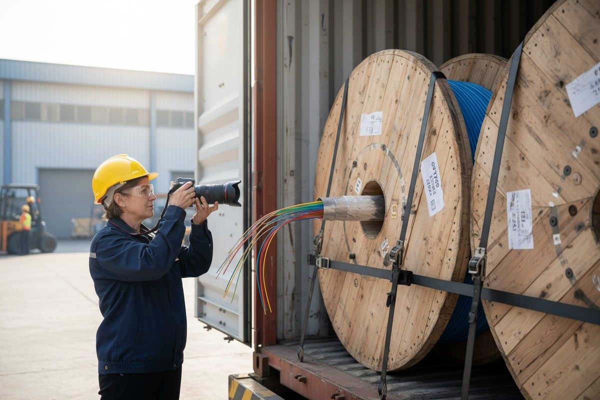 Supervised container loading of fiber optic drums with proper bracing and photographic documentation (ID#4)