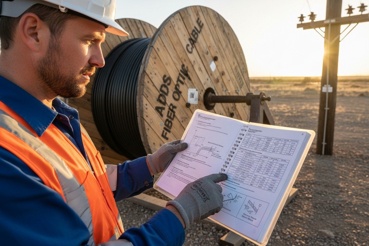 Technical details including sag-tension tables and mechanical properties in ADSS fiber optic installation manuals (ID#3)