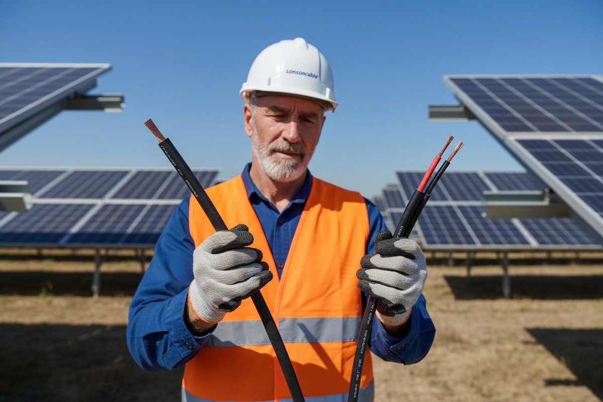 PV installers comparing single-core and twin-core solar PV cable application scenarios (ID#1)
