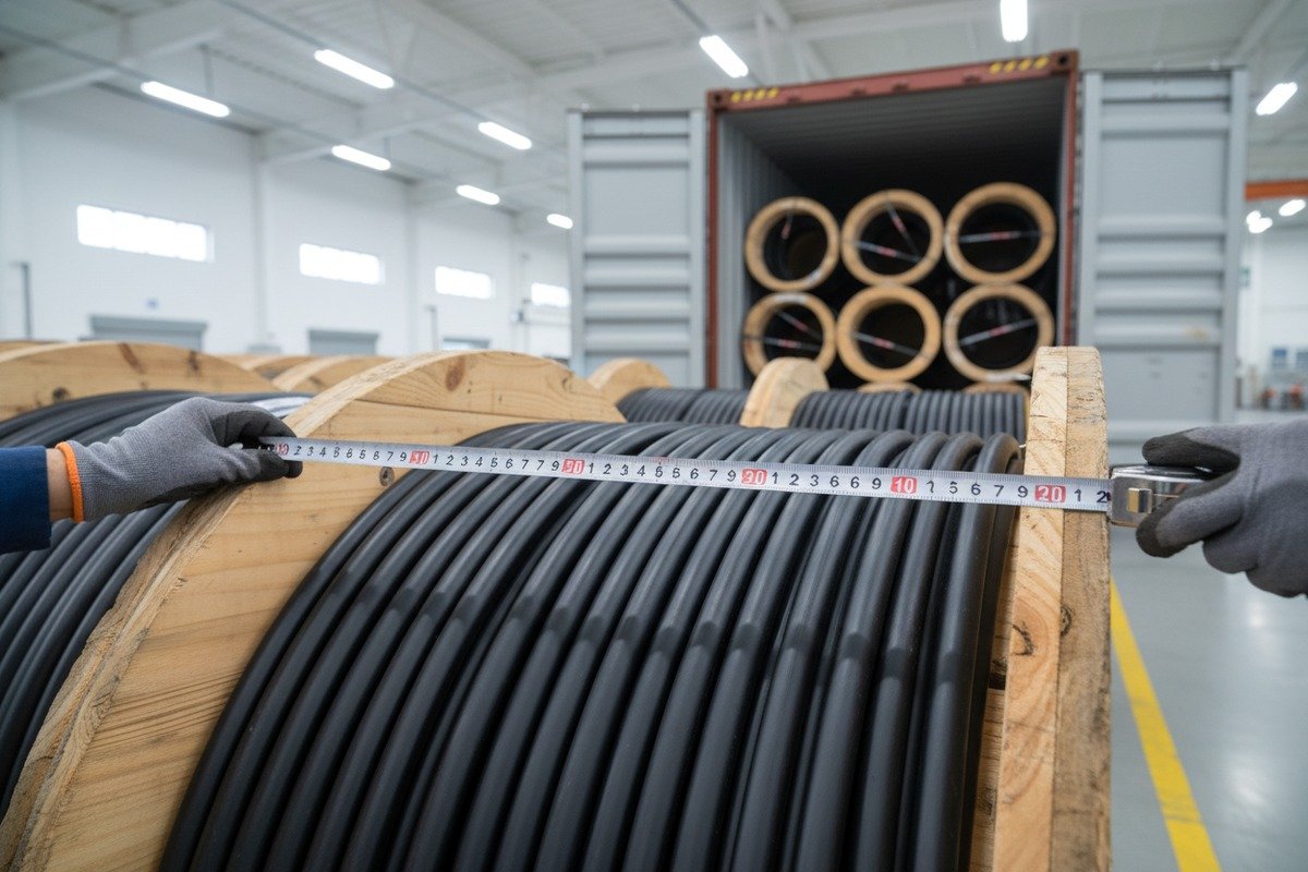 Calculating maximum EN50618 cable drum capacity based on container floor area and footprint (ID#3)