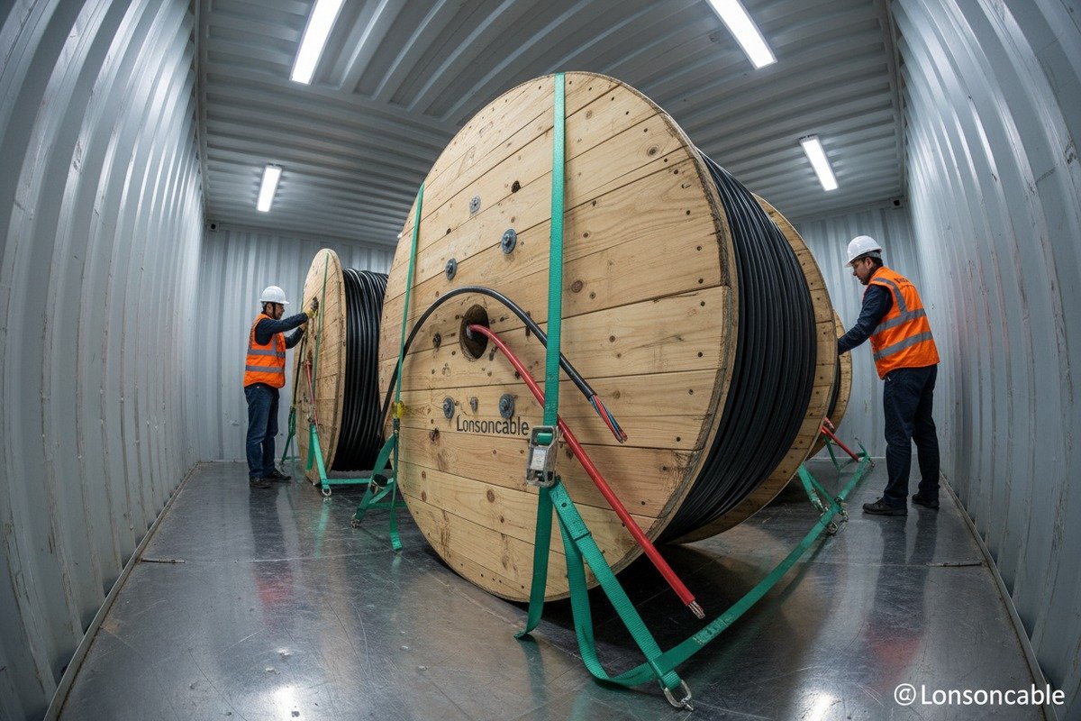 Handling heavy wooden cable drums at Shanghai and Ningbo ports to prevent cargo damage (ID#4)