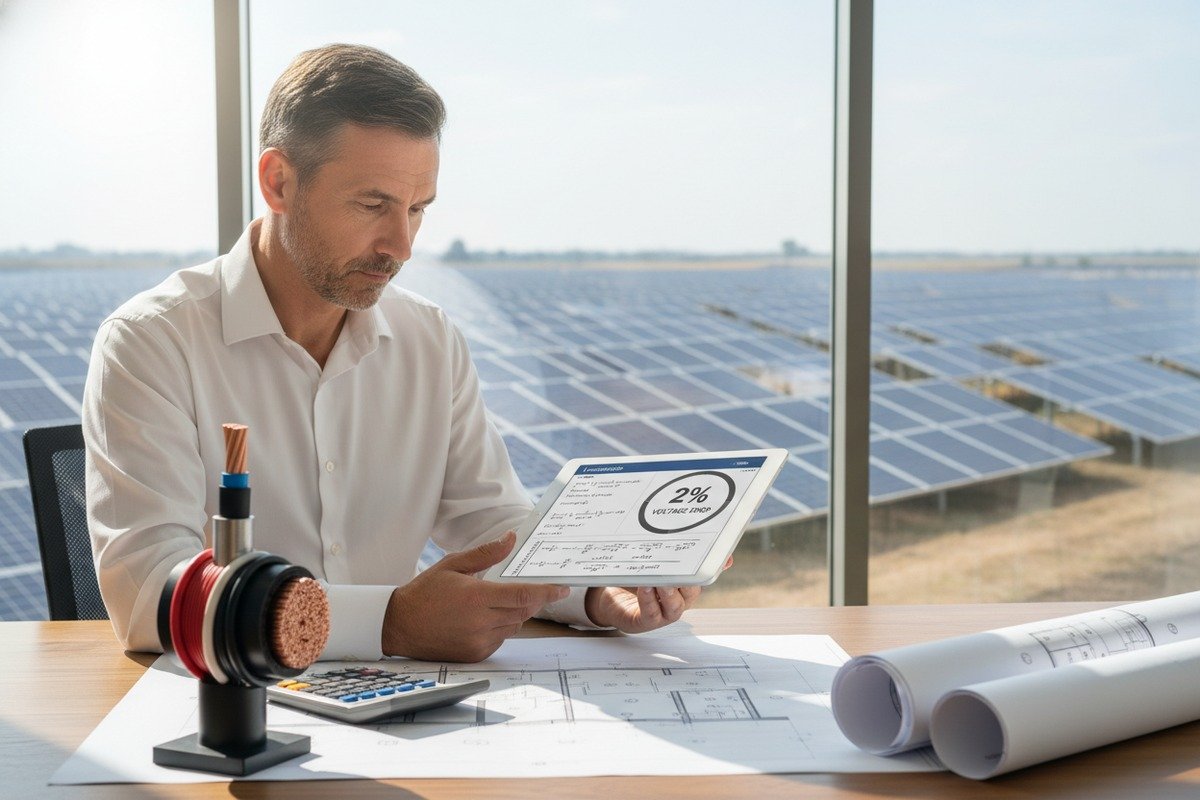 Solar PV cable voltage drop calculation for series strings during sourcing (ID#1)
