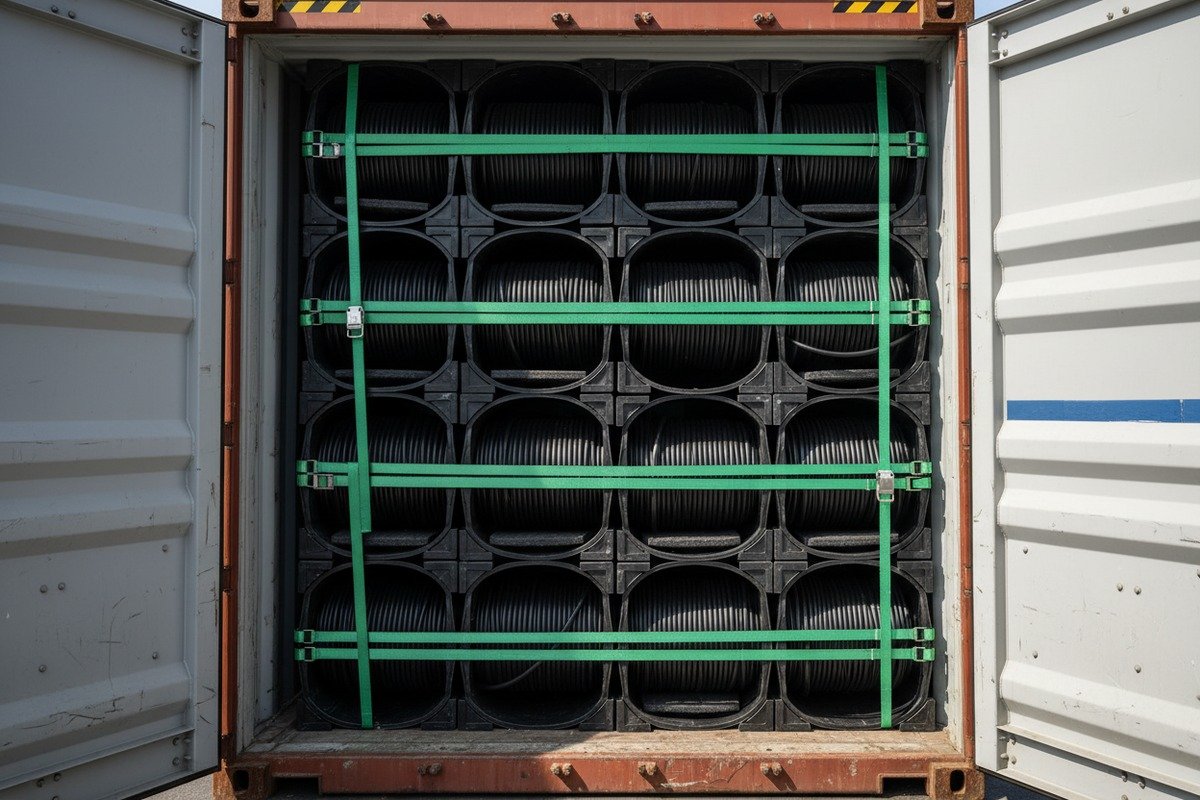 Ensuring cable reels are compatible with automated laying machines using shock sensors and specifications (ID#5)